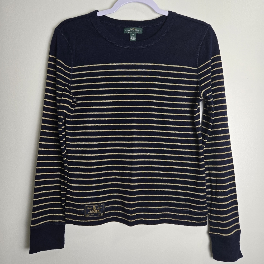 LAUREN RALPH LAUREN Metalic Gold Sprited Basic Pull-on Tee M